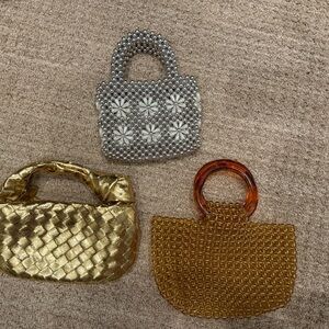 Silver, Gold, and Tan Beaded Handbag Set